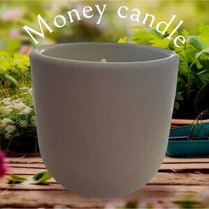 Money Candle 16oz cinnamon and Kona coffee in a handmade containers